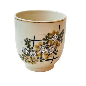 Japanese Teacup White Chrysanthemums on Gold Leaves Porcelain 2.75" x 2.5"